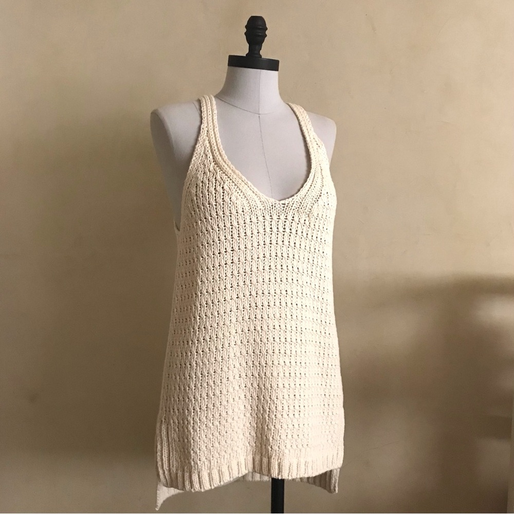 Anthropologie Moth Cream Ribbed Sleeveless Tank Top